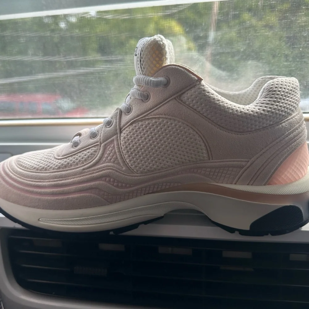 CHANEL Women's Light Pink and White Sneakers